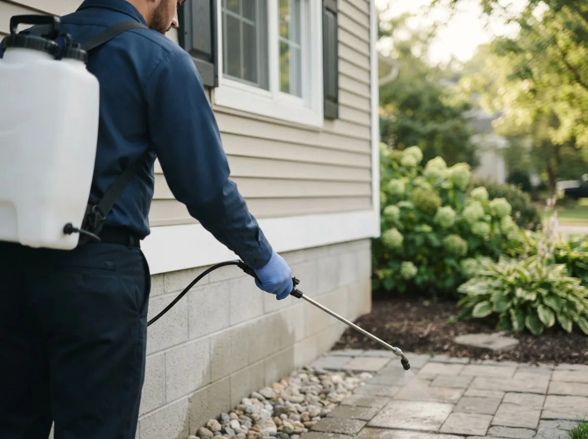 Pest control technician inspecting a home in Martelle, IA